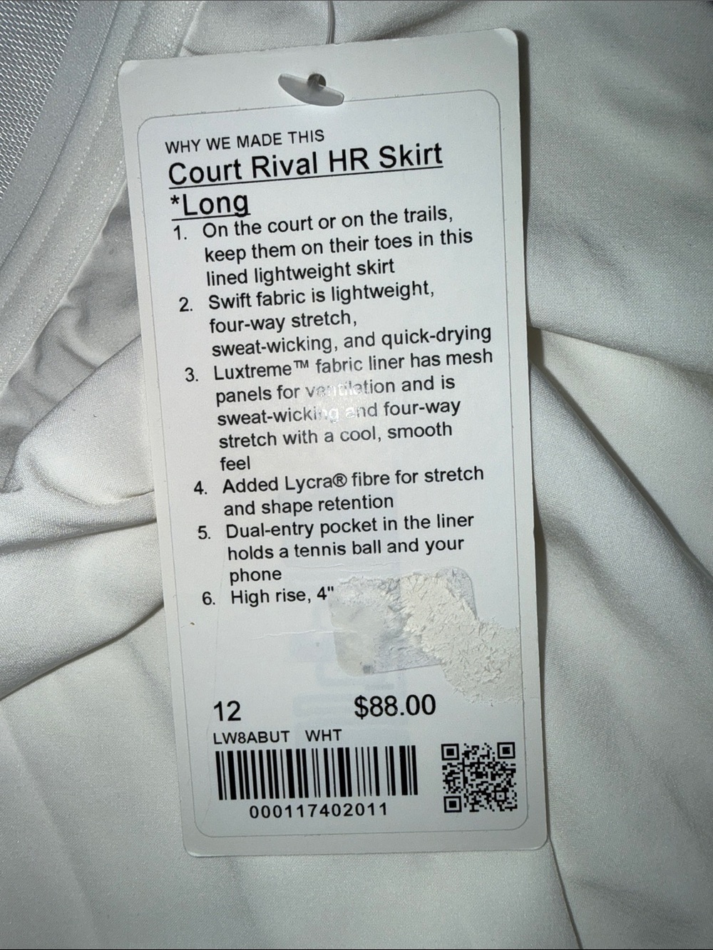 White Layered Tennis Skirt lululemon sz 12 nwt - Picture 5 of 6